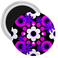 Flowers Pearls And Donuts Purple Hot Pink White Black  3  Magnets by Mazipoodles