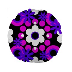 Flowers Pearls And Donuts Purple Hot Pink White Black  Standard 15  Premium Round Cushions by Mazipoodles