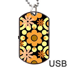 Flowers Pearls And Donuts Peach Yellow Orange Black Dog Tag Usb Flash (one Side) by Mazipoodles