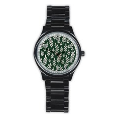 Leaves Foliage Plants Pattern Stainless Steel Round Watch