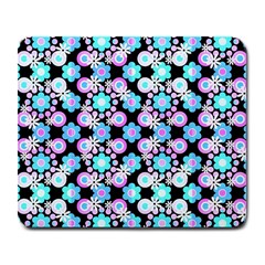 Bitesize Flowers Pearls And Donuts Bubblegum Blue Purple White Large Mousepad by Mazipoodles