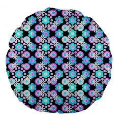 Bitesize Flowers Pearls And Donuts Bubblegum Blue Purple White Large 18  Premium Flano Round Cushions by Mazipoodles