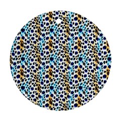 Blue Beige Leopard Round Ornament (two Sides) by DinkovaArt