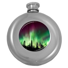 Aurora Borealis Northern Lights Nature Round Hip Flask (5 Oz) by Ravend