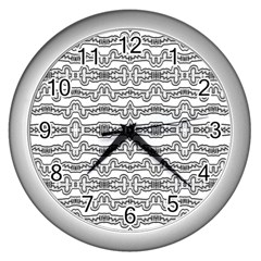 Black And White Tribal Print Pattern Wall Clock (silver) by dflcprintsclothing