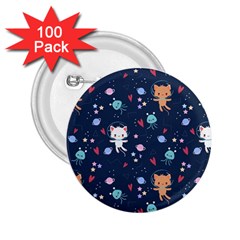 Cute-astronaut-cat-with-star-galaxy-elements-seamless-pattern 2 25  Buttons (100 Pack)  by Vaneshart