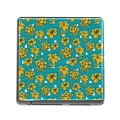 Turquoise And Yellow Floral Memory Card Reader (square 5 Slot) by fructosebat