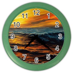 Ocean Sunset Sea Ocean Sunset Color Wall Clock