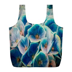 Hydrangeas-blossom-bloom-blue Full Print Recycle Bag (l) by Ravend