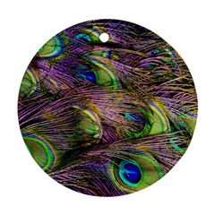 Green Purple And Blue Peacock Feather Round Ornament (two Sides) by Jancukart