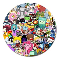 Assorted Cartoon Characters Doodle  Style Heroes Magnet 5  (round)