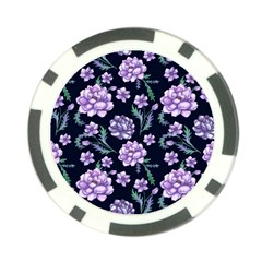 Elegant Purple Pink Peonies In Dark Blue Background Poker Chip Card Guard by augustinet