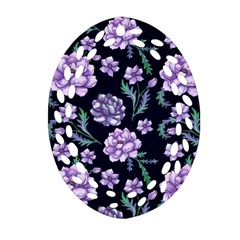 Elegant Purple Pink Peonies In Dark Blue Background Ornament (oval Filigree) by augustinet