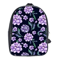 Elegant Purple Pink Peonies In Dark Blue Background School Bag (xl) by augustinet