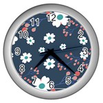 Floral Digital Background Wall Clock (Silver) Front