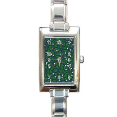 Leaves Flowers Green Background Nature Rectangle Italian Charm Watch by Ravend