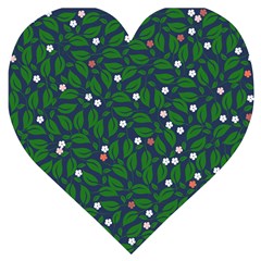 Leaves Flowers Green Background Nature Wooden Puzzle Heart by Ravend