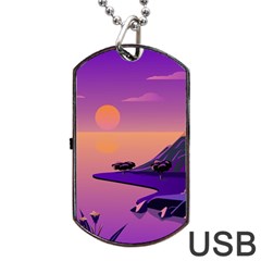 Sunset Sea Ocean Purple Pink Flowers Stone Dog Tag Usb Flash (one Side) by Jancukart