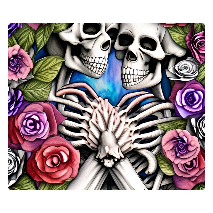 Floral Skeletons One Side Premium Plush Fleece Blanket (Small)