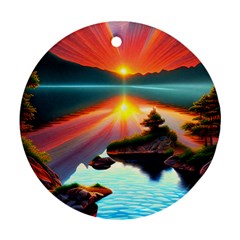 Sunset Over A Lake Ornament (round) by GardenOfOphir