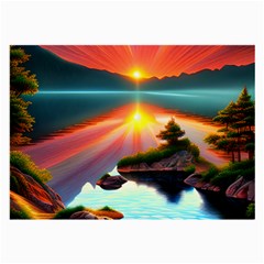 Sunset Over A Lake Large Glasses Cloth by GardenOfOphir