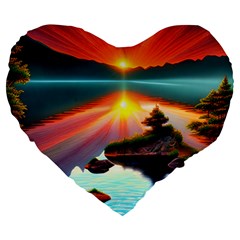 Sunset Over A Lake Large 19  Premium Heart Shape Cushions by GardenOfOphir