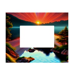 Sunset Over A Lake White Tabletop Photo Frame 4 x6  by GardenOfOphir