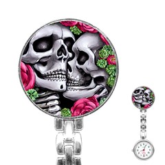 Black Skulls Red Roses Stainless Steel Nurses Watch by GardenOfOphir