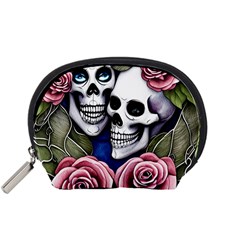 Skulls And Flowers Accessory Pouch (small) by GardenOfOphir