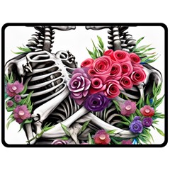 Gothic Floral Skeletons One Side Fleece Blanket (large) by GardenOfOphir