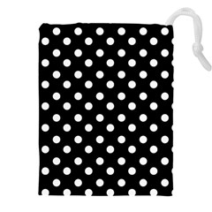 Black And White Polka Dots Drawstring Pouch (5xl) by GardenOfOphir