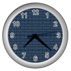 Blue Diamonds Motif Fancy Pattern Design Wall Clock (silver) by dflcprintsclothing