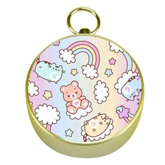 Pusheen Carebears Bears Cat Colorful Cute Pastel Pattern Gold Compasses by Sapixe