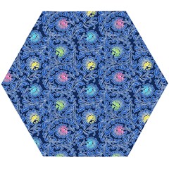 Floral Asia Seamless Pattern Blue Wooden Puzzle Hexagon by Pakemis