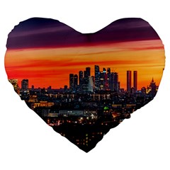 Downtown Skyline Sunset Buildings Large 19  Premium Heart Shape Cushions by Ravend