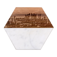 Downtown Skyline Sunset Buildings Marble Wood Coaster (hexagon) 