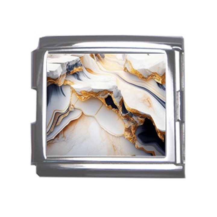Marble Stone Abstract Gold White Mega Link Italian Charm (18mm)