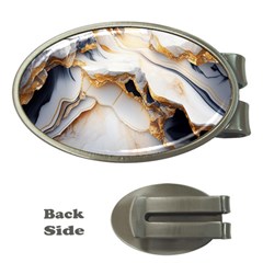 Marble Stone Abstract Gold White Money Clips (oval) 