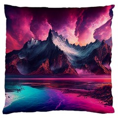 Ai Generated Mountain Ocean Lava Large Premium Plush Fleece Cushion Case (two Sides)