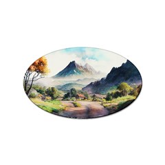 Countryside Trees Grass Mountain Sticker (oval)