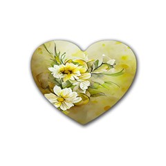 Watercolor Yellow And-white Flower Background Rubber Heart Coaster (4 Pack) by artworkshop