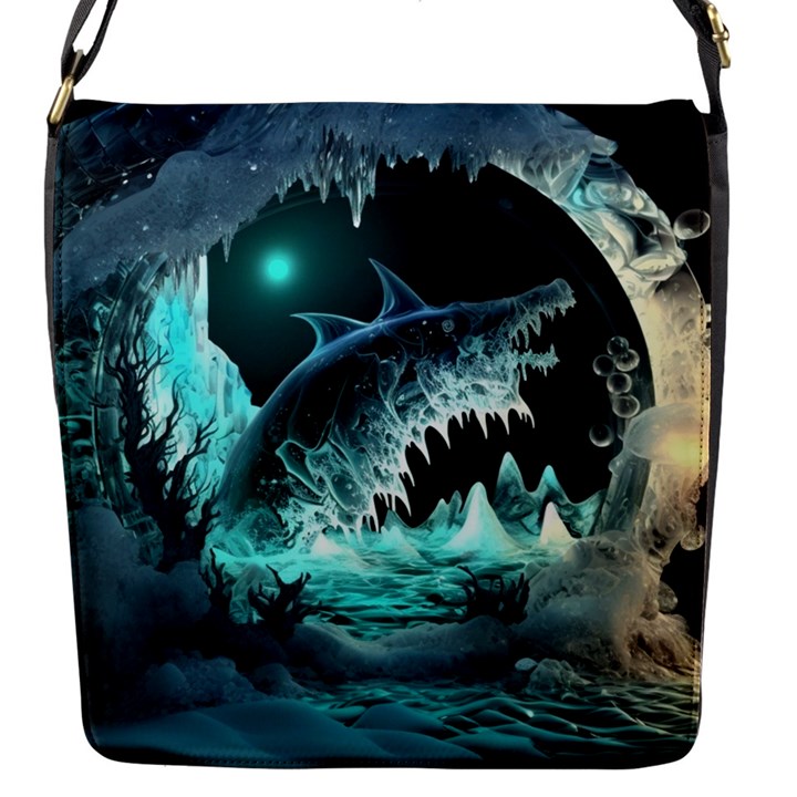 Sculpture Dinosaur Shark Frozen Winter Fantasy Flap Closure Messenger Bag (S)