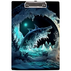 Sculpture Dinosaur Shark Frozen Winter Fantasy A4 Acrylic Clipboard by Ravend