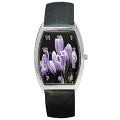Crocus Flowers Purple Flowers Spring Nature Barrel Style Metal Watch