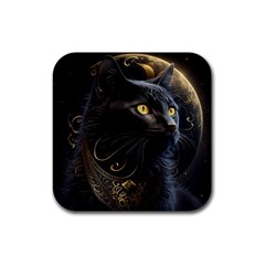 Ai Generated Cat Moon Feline Cute Rubber Coaster (square) by Ravend