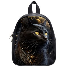 Ai Generated Cat Moon Feline Cute School Bag (small)