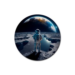 Ai Generated Space Astronaut Universe Moon Earth Rubber Round Coaster (4 Pack)