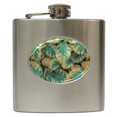 Colored Close Up Plants Leaves Pattern Hip Flask (6 Oz) by dflcprintsclothing
