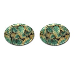 Colored Close Up Plants Leaves Pattern Cufflinks (oval) by dflcprintsclothing