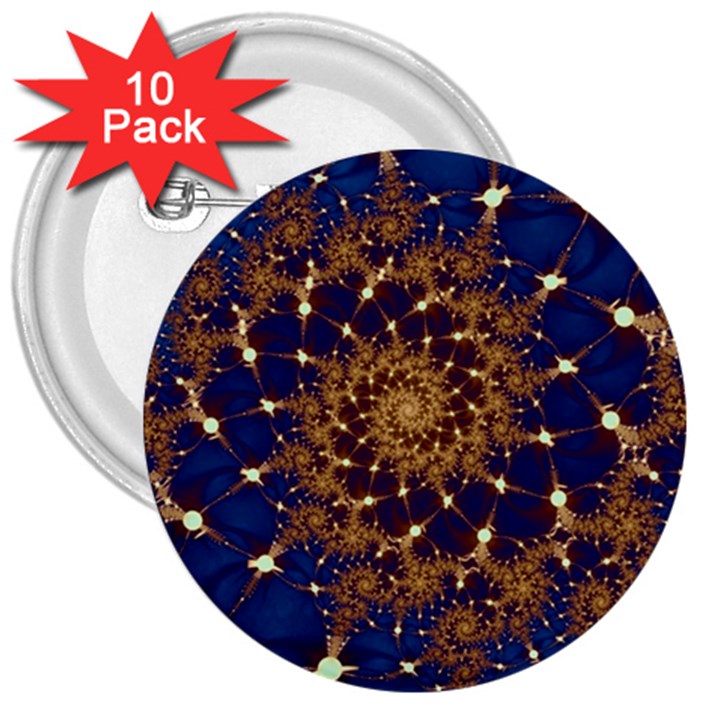 Fractal Spiral Art Pattern Blue Design 3  Buttons (10 pack) 
